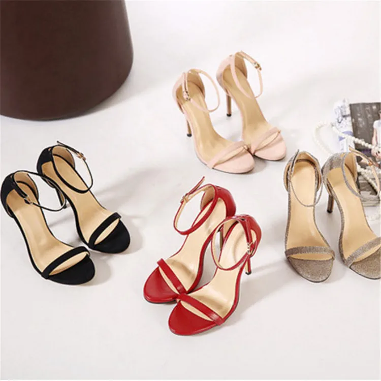 Sandals Women's One-character button with thin high-heeled sandals large size sandals women