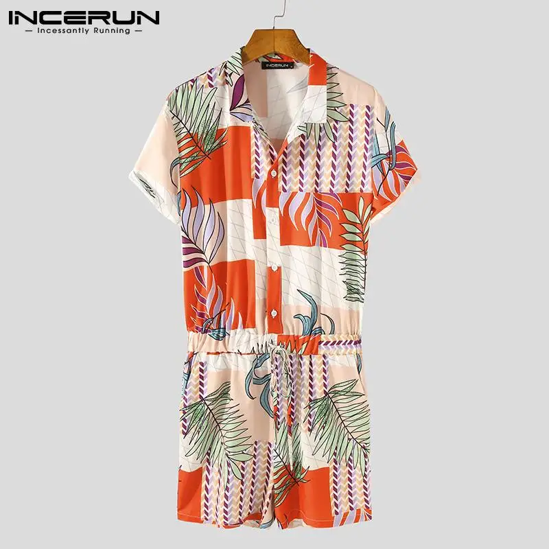 Summer Men Rompers Printed Lapel Short Sleeve Streetwear Beach Casual Jumpsuits 2021 Drawstring Hawaiian Overalls INCERUN S-5XL
Summer Men Rompers Printed Lapel Short Sleeve Streetwear Beach Casual Jumpsuits 2021 Drawstring Hawaiian Overalls INCERUN S-5XL