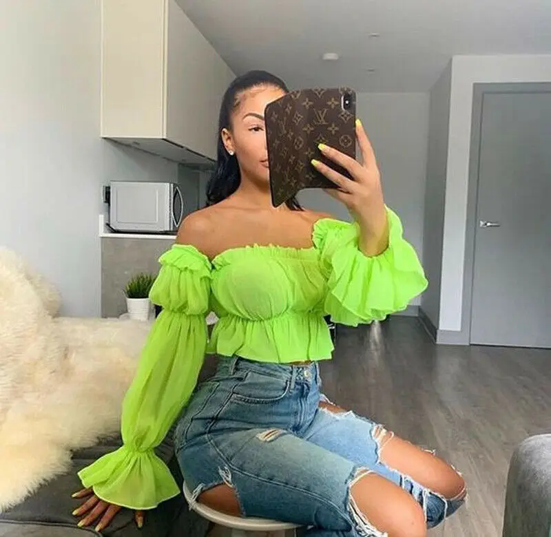 YHLZBNH Fashion Womens Solid Chiffon Long Petal Sleeve Loose Ruffle Casual Slash Neck Blouse Short Corp Tops
YHLZBNH Fashion Womens Solid Chiffon Long Petal Sleeve Loose Ruffle Casual Slash Neck Blouse Short Corp Tops