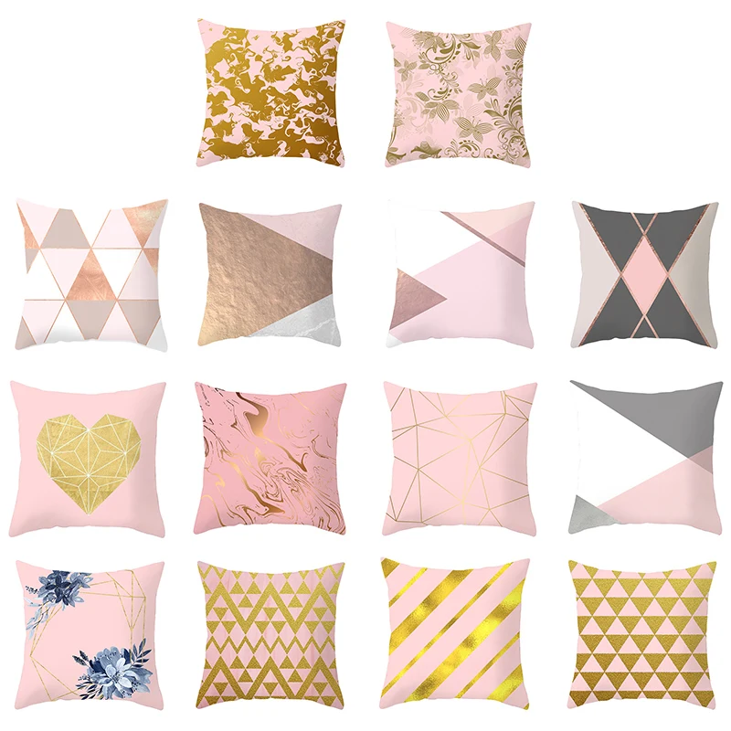 Pink Cushion Covers Pink Gold Geometric Pillowcase Peach Skin for Sofa Decorative Throw Pillows Cover Home Decor 45*45cm/pc
Pink Cushion Covers Pink Gold Geometric Pillowcase Peach Skin for Sofa Decorative Throw Pillows Cover Home Decor 45*45cm/pc