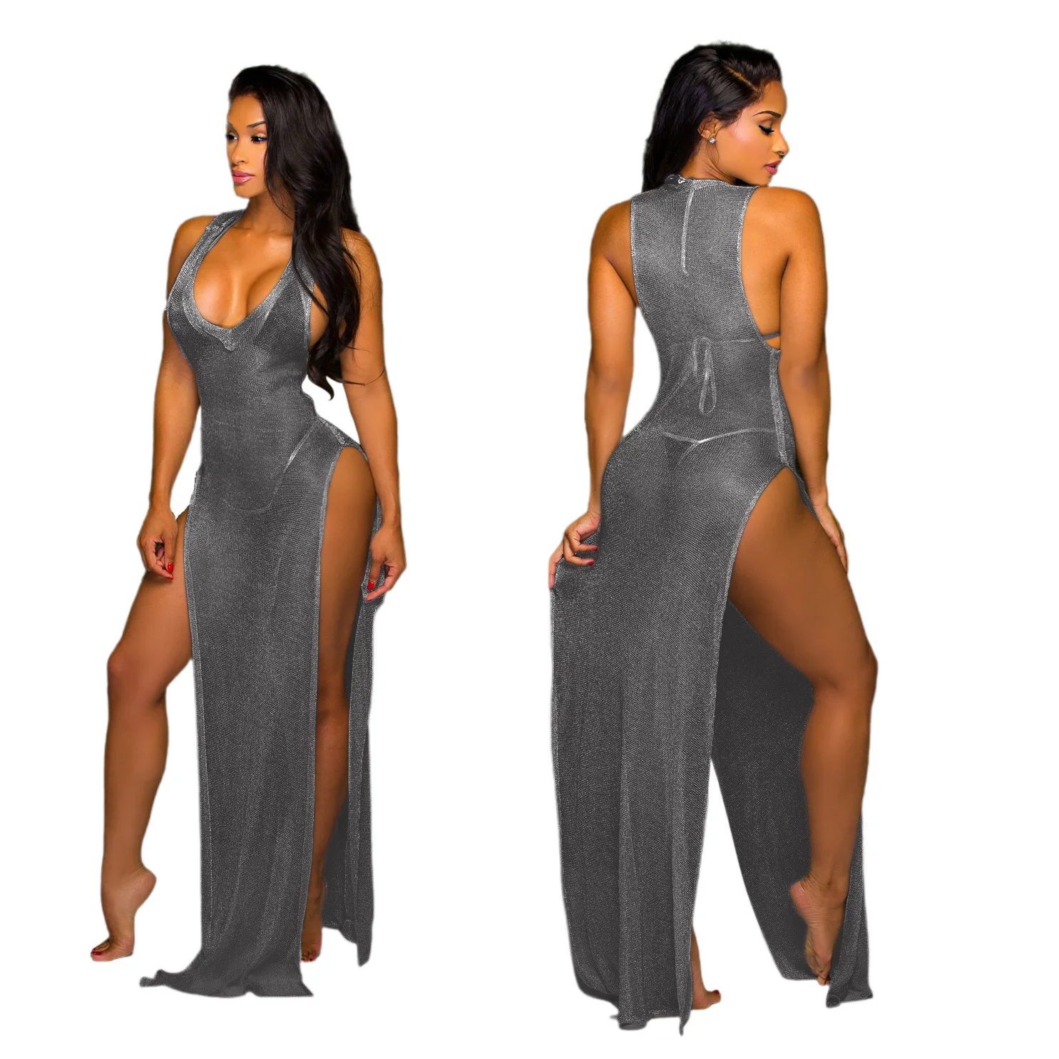 Women Dress Beach Sexy High Split Elastic Sleeveless V-neck Tank Maxi Slim Bodycon Dress Party Night Club Long Dresses Vestido 
Women Dress Beach Sexy High Split Elastic Sleeveless V-neck Tank Maxi Slim Bodycon Dress Party Night Club Long Dresses Vestido
