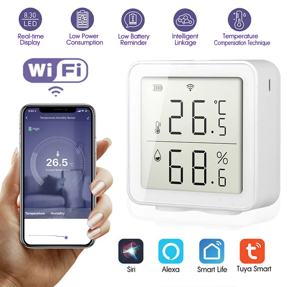Цифровой ЖК-датчик влажности и температуры, беспроводной Wi-Fi Умный дом для приложения Tuya
Цифровой ЖК-датчик влажности и температуры, беспроводной Wi-Fi Умный дом для приложения Tuya