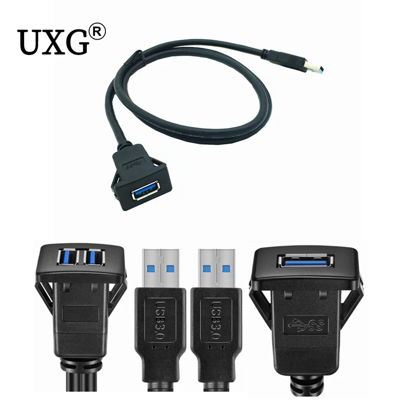 

Dual USB3.0 USB3.0 Male to Female Flush Mount Panel Dashboard Cable Shielded For Car Motorcycle 1m 2m