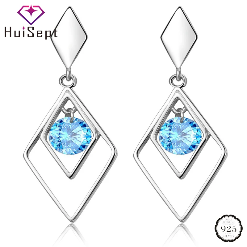 HuiSept Trendy Silver 925 Jewellery Earrings Sapphire Zircon Gemstone Double Rhombus Long Style Drop Earrings for Women Wedding
HuiSept Trendy Silver 925 Jewellery Earrings Sapphire Zircon Gemstone Double Rhombus Long Style Drop Earrings for Women Wedding