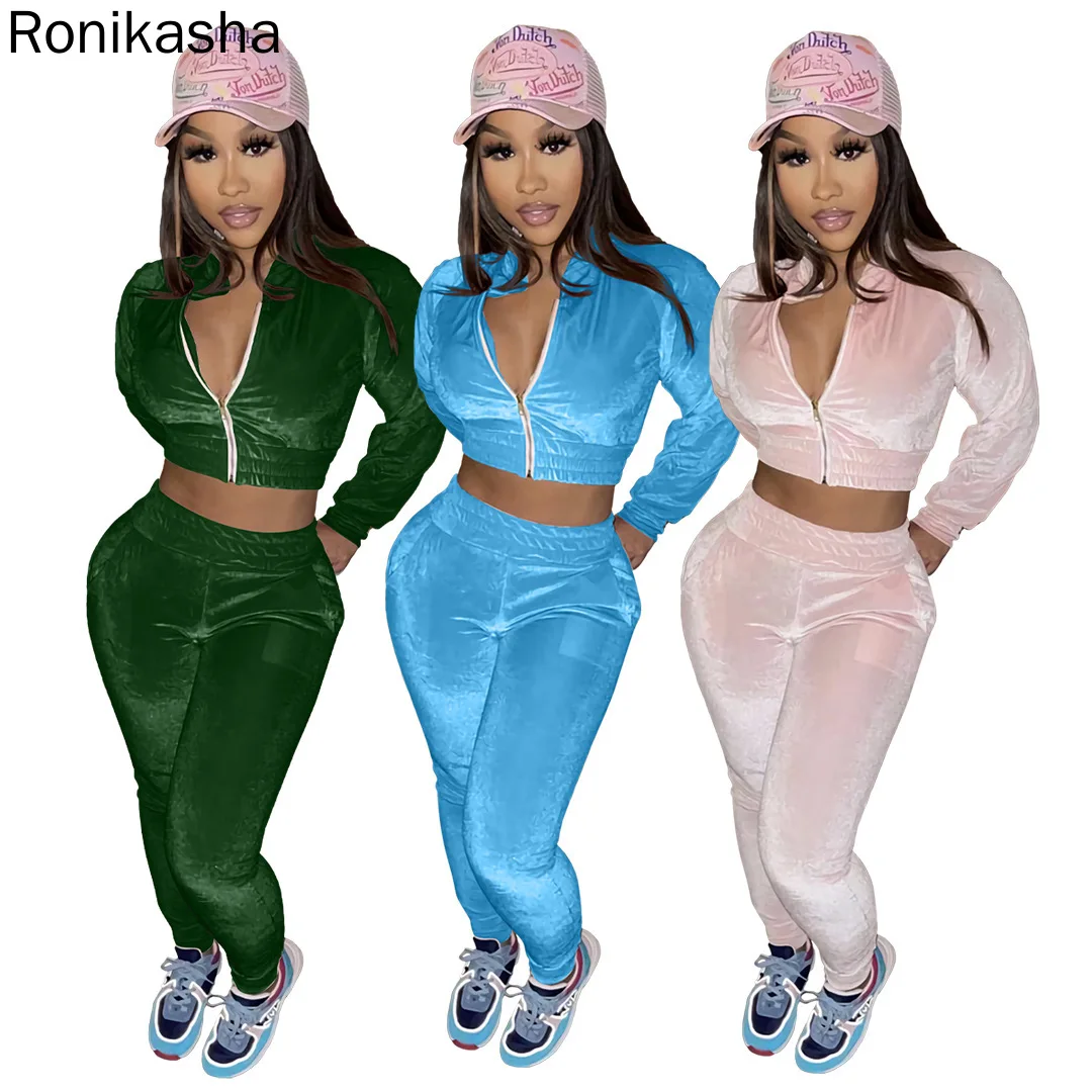 Ronikasha Fall Velour Two Piece Set Women Simple Casual Zipper Long Sleeve Short Top+ Sport Pants Tracksuits Outfits
Ronikasha Fall Velour Two Piece Set Women Simple Casual Zipper Long Sleeve Short Top+ Sport Pants Tracksuits Outfits
