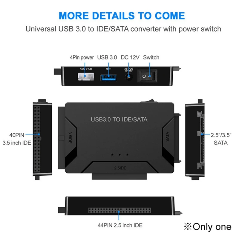 USB3.0 Hard Drive Adapter USB3.0 to SATA/IDE Easy Drive Cable for 2.5/3.5in Hard Drive Adapter EU Plug