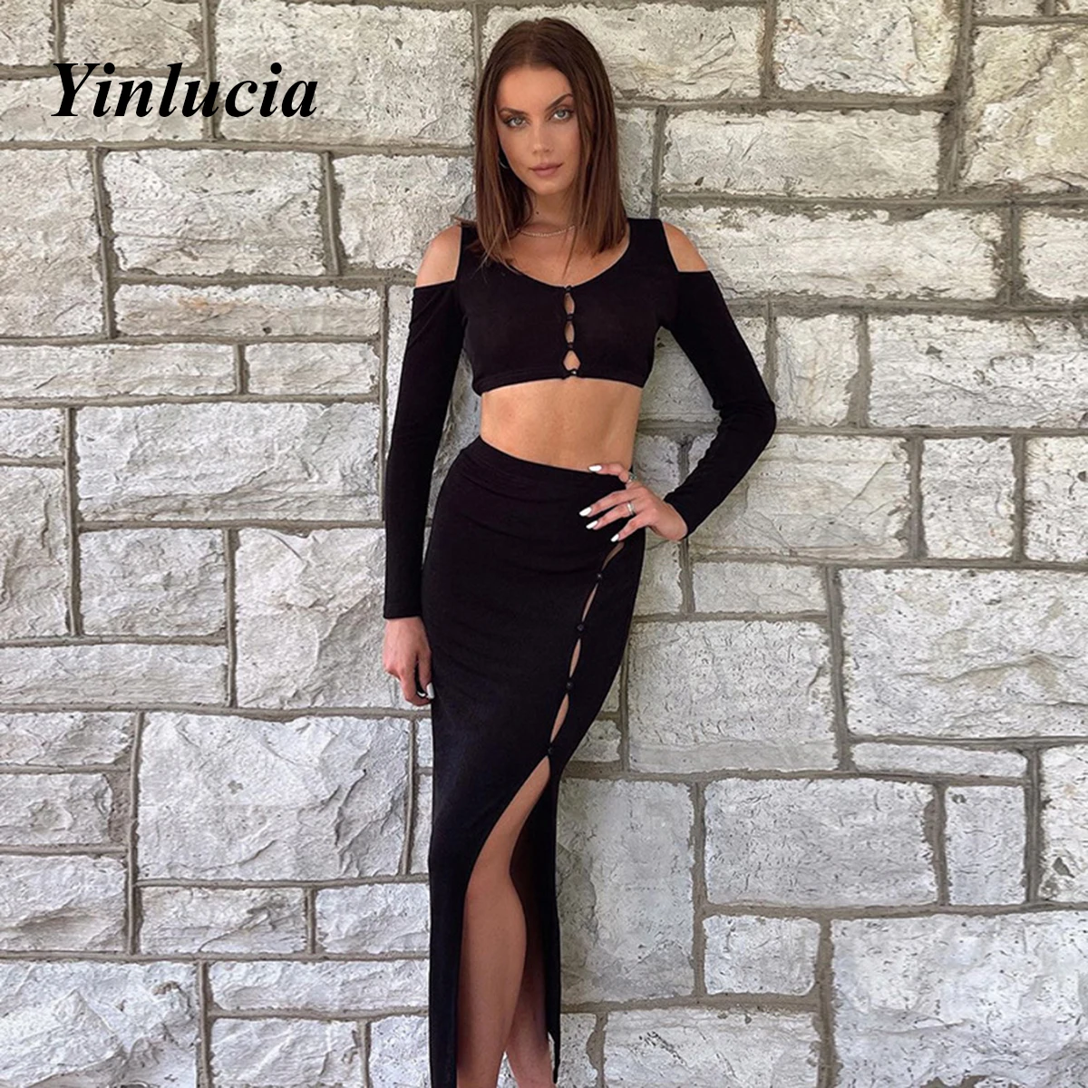Sexy Two-piece Shoulder Hollow Long-Sleeved Navel Crop Top High Waist Slim Slit Midi Skirt Dresses Women Party Prom Bridesmaid
Sexy Two-piece Shoulder Hollow Long-Sleeved Navel Crop Top High Waist Slim Slit Midi Skirt Dresses Women Party Prom Bridesmaid