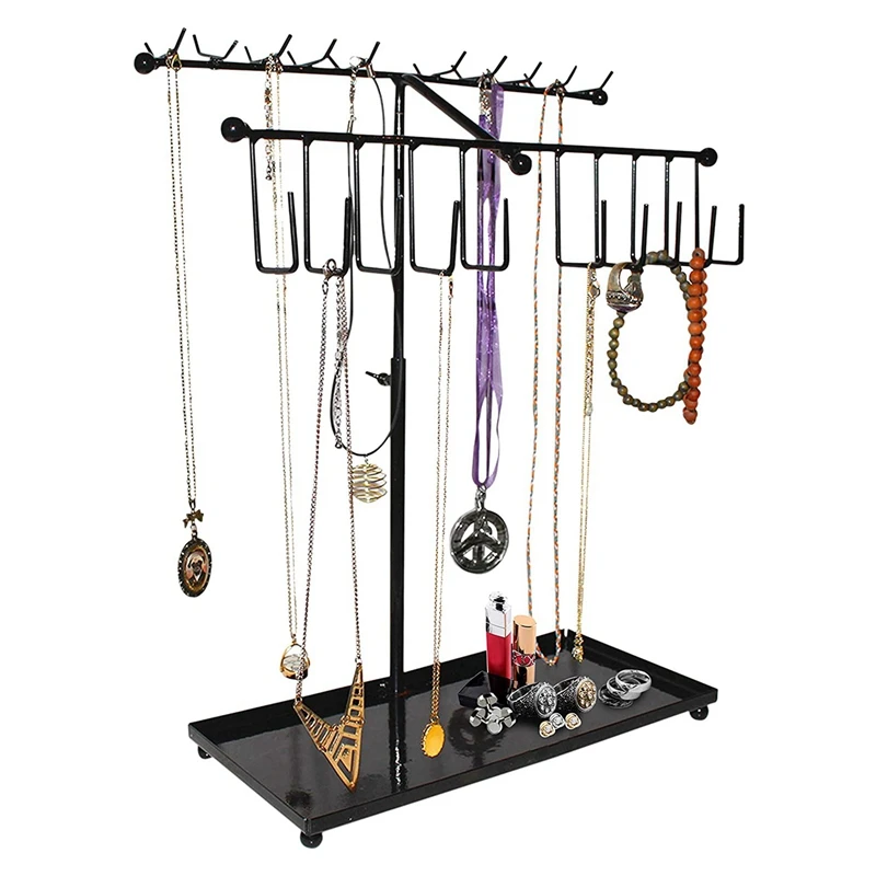 Jewellery Stand - Metal Display Stand with 30 Hooks and Bottom Tray Storage for Necklace, Bangles, Bracelet, Watches 
Jewellery Stand - Metal Display Stand with 30 Hooks and Bottom Tray Storage for Necklace, Bangles, Bracelet, Watches