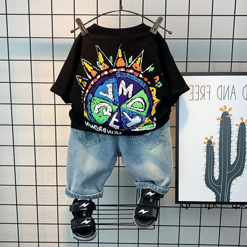 Boys Summer Suit New Western Style Children's Short-Sleeved Cotton T-Shirt Jeans Back Printing Kids Sets BT89
Boys Summer Suit New Western Style Children's Short-Sleeved Cotton T-Shirt Jeans Back Printing Kids Sets BT89