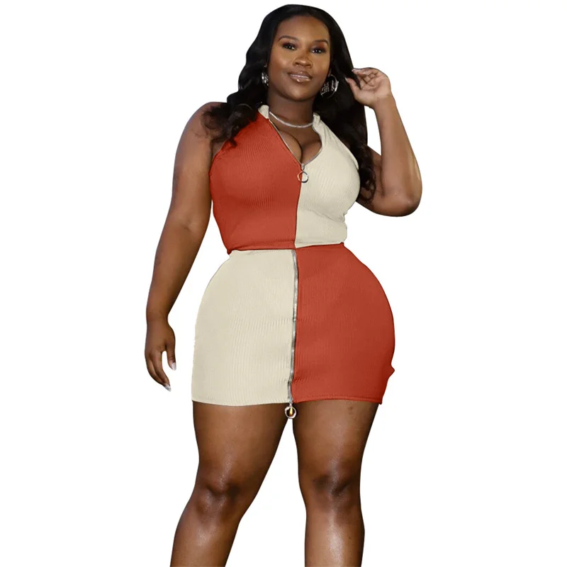 Knitting Splice Plus Size Two Piece Skirt Sets Women Clothing Sleeveless Crop Top Bodycon Short Skirts Suit Spring Zipper Outfit
Knitting Splice Plus Size Two Piece Skirt Sets Women Clothing Sleeveless Crop Top Bodycon Short Skirts Suit Spring Zipper Outfit