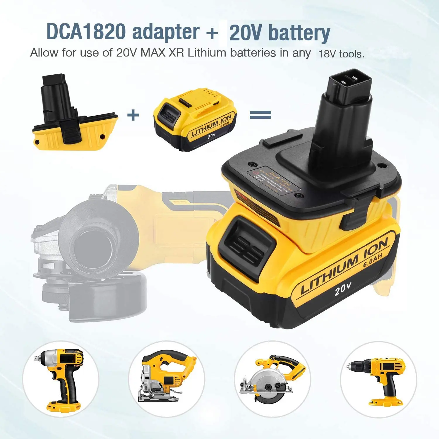 20V Battery Adapter DCA1820 for Dewalt 18V Tools Convert Dewalt 20V Lithium Battery for Dewalt 18V Battery DC9096 DE9098 DE9096
20V Battery Adapter DCA1820 for Dewalt 18V Tools Convert Dewalt 20V Lithium Battery for Dewalt 18V Battery DC9096 DE9098 DE9096