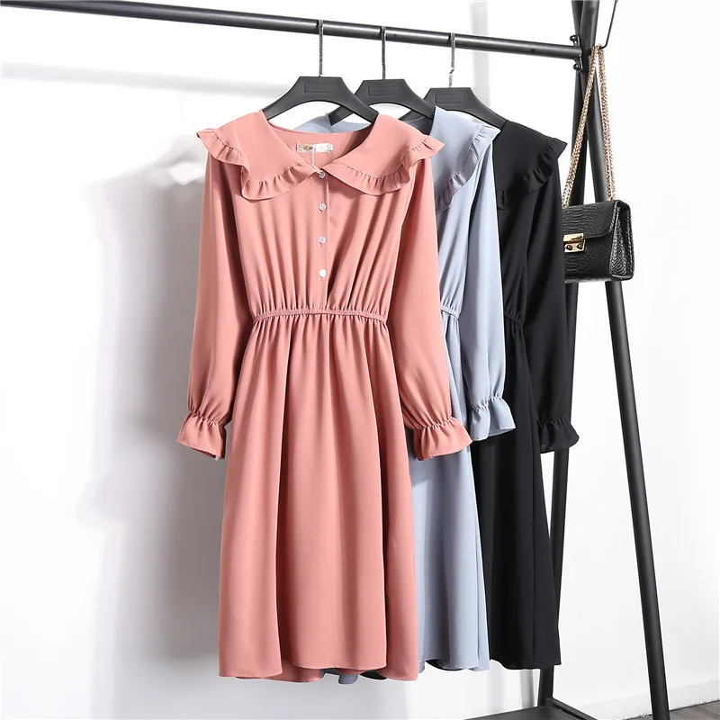 Women's Mid-Length Doll Collar Single-Lreasted Slim Dress Loose And Thin Sleeved Princess Sleeves Solid Color Elastic Waist
Women's Mid-Length Doll Collar Single-Lreasted Slim Dress Loose And Thin Sleeved Princess Sleeves Solid Color Elastic Waist