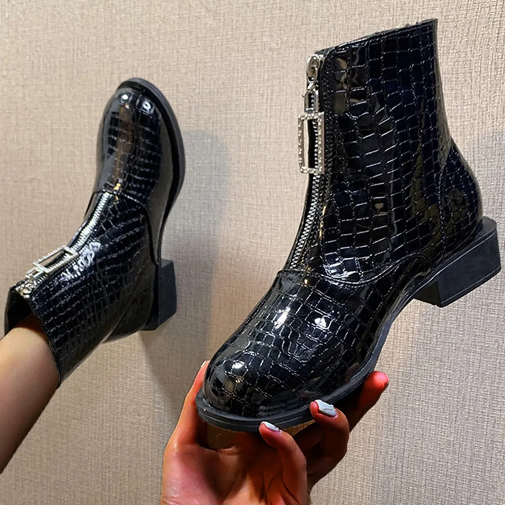 Women's winter ankle boots women's shoes black boots low with stone pattern front zipper handsome female boots
Women's winter ankle boots women's shoes black boots low with stone pattern front zipper handsome female boots