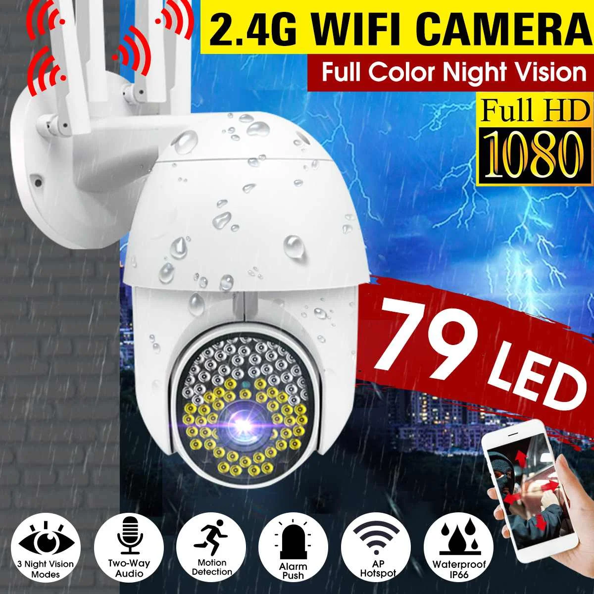 79 LEDs 1080PWiFi IP Camera 355° Outdoor Auto Tracking Home Security IP Camera Home Security Surveillance Speed Dome Camera
79 LEDs 1080PWiFi IP Camera 355° Outdoor Auto Tracking Home Security IP Camera Home Security Surveillance Speed Dome Camera