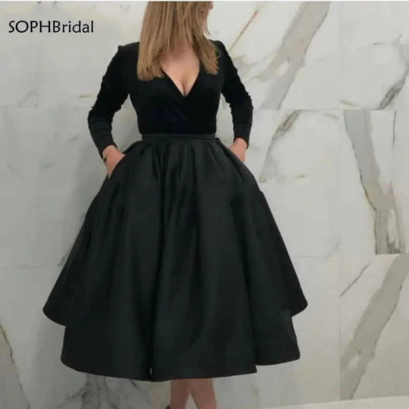 New V Neck Evening Dresses Black Dubai Arabic Formal Short Party Dresses Long Sleeves Tea Length Prom Dress Moroccan Caftans
New V Neck Evening Dresses Black Dubai Arabic Formal Short Party Dresses Long Sleeves Tea Length Prom Dress Moroccan Caftans