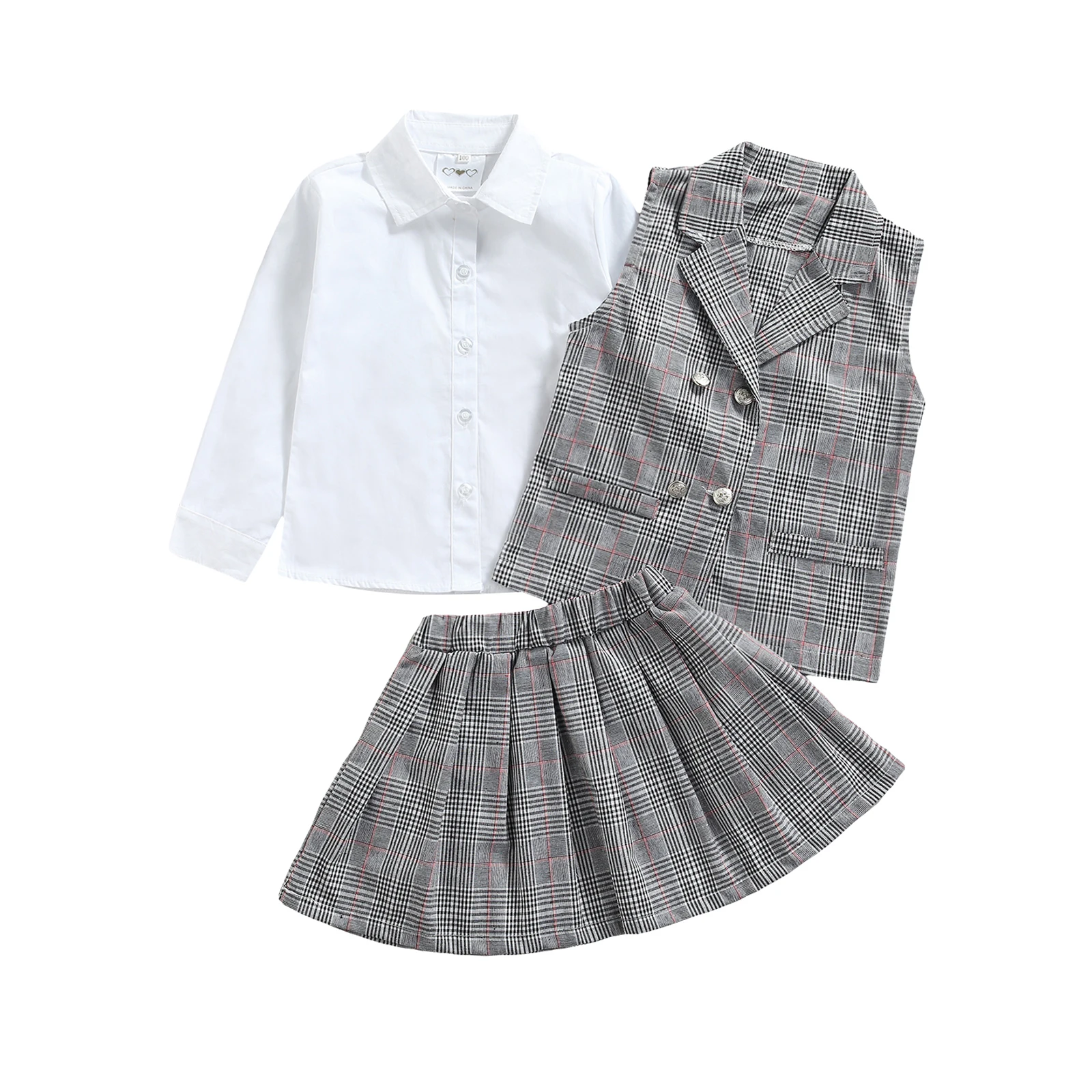 3Pc Kid Cotton School Suit Lapel Long Sleeve Shirt Matching Plaid Suit Waistcoat Pleated Skirt for Baby Girl 2-7 Years
3Pc Kid Cotton School Suit Lapel Long Sleeve Shirt Matching Plaid Suit Waistcoat Pleated Skirt for Baby Girl 2-7 Years