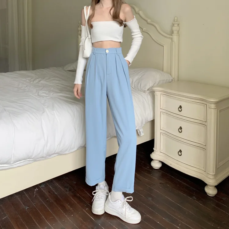 PA0002 Loose Flat Casual Solid Wide Leg Pants For Female High Waist Button Fly Full-length Trousers Women Spring Autumn Clothing
PA0002 Loose Flat Casual Solid Wide Leg Pants For Female High Waist Button Fly Full-length Trousers Women Spring Autumn Clothing