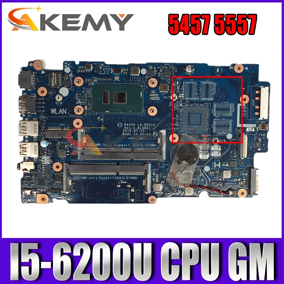 Akemy I5-6200U FOR Dell Inspiron 5457 5557 Laptop Motherboard BAV00 LA-D051P CN-042VN5 42VN5 Mainboard 100%TESTED
Akemy I5-6200U FOR Dell Inspiron 5457 5557 Laptop Motherboard BAV00 LA-D051P CN-042VN5 42VN5 Mainboard 100%TESTED