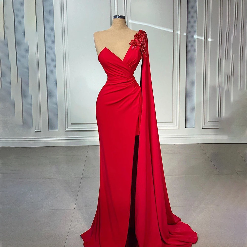 Laxsesu Red Mermaid Evening Dresses Satin One Shoulder Long Sleeve Party Prom Dress 2022 Sweep Train Flowers Beadings Prom Gowns
Laxsesu Red Mermaid Evening Dresses Satin One Shoulder Long Sleeve Party Prom Dress 2022 Sweep Train Flowers Beadings Prom Gowns