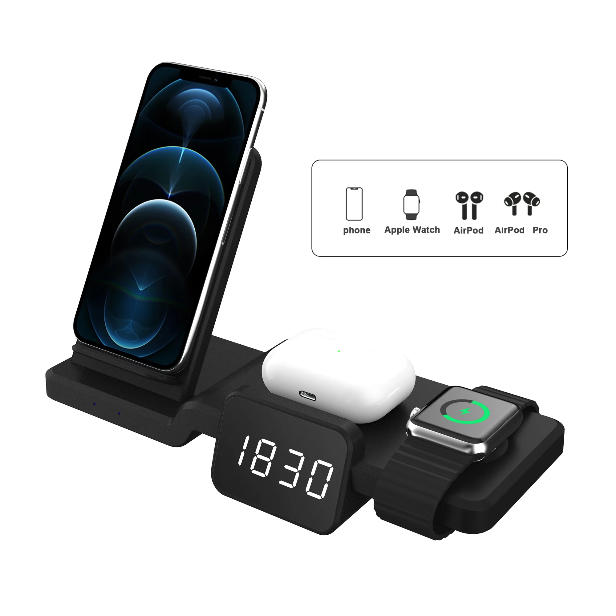 15W Qi Fast Wireless Charger Stand For iPhone 11 XR X 8 Apple Watch 4 in 1 Foldable Charging Dock Station for Airpods Pro iWatch 
15W Qi Fast Wireless Charger Stand For iPhone 11 XR X 8 Apple Watch 4 in 1 Foldable Charging Dock Station for Airpods Pro iWatch
