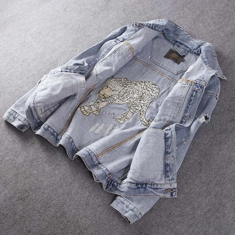 KIOVNO Men's Ripped Hip Hop Denim Jackets Fashion Tiger Embroidery Jackets Coats Male Streetwear High Street
KIOVNO Men's Ripped Hip Hop Denim Jackets Fashion Tiger Embroidery Jackets Coats Male Streetwear High Street