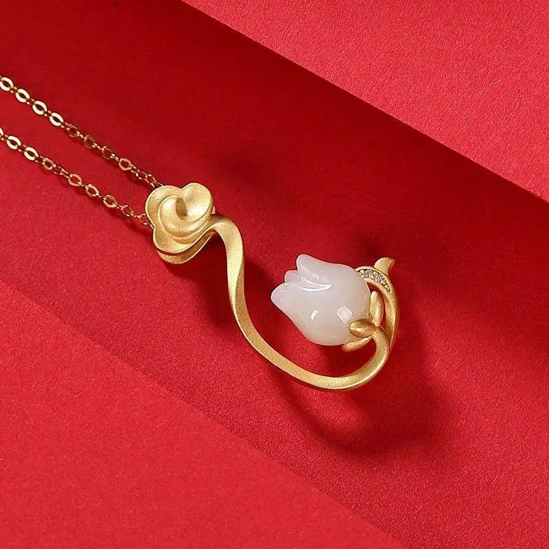 S925 Sterling Silver Gilding Natural Hetian Jade Tulip Retro Personality Auspicious Cloud Ladies Pendant Necklace Set Pendant
S925 Sterling Silver Gilding Natural Hetian Jade Tulip Retro Personality Auspicious Cloud Ladies Pendant Necklace Set Pendant