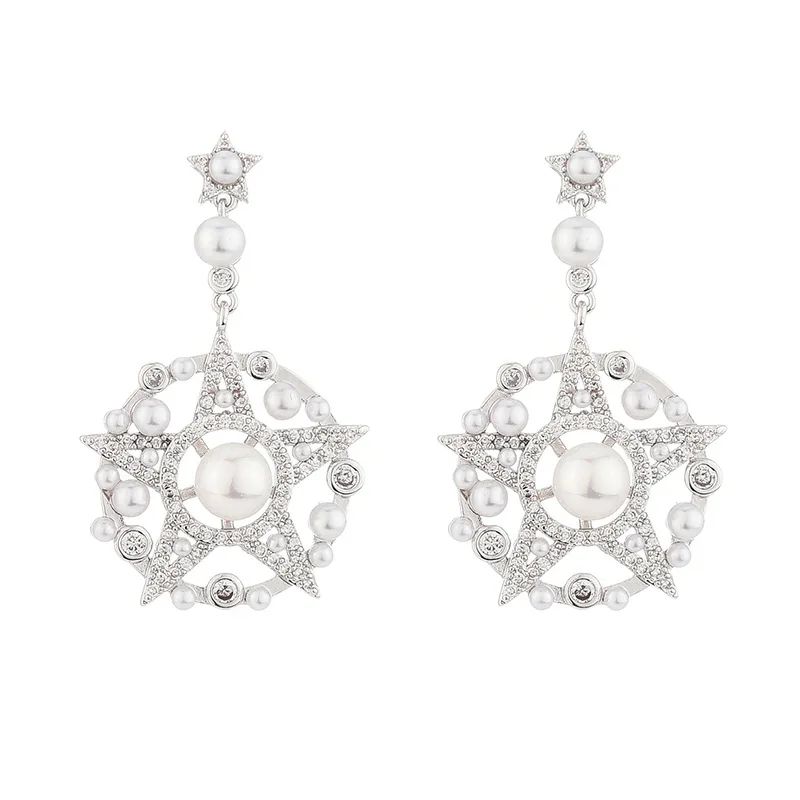 New micro-inlaid zircon earrings five-pointed star simple pearl earrings
New micro-inlaid zircon earrings five-pointed star simple pearl earrings