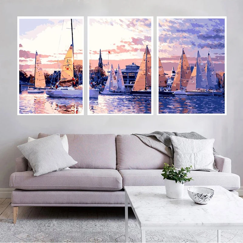 GATYZTORY 3PC Coloring By Number Sailing Boat Landscape Kits Pictures Painting By Number Drawing On Canvas HandPainted Art Gift
GATYZTORY 3PC Coloring By Number Sailing Boat Landscape Kits Pictures Painting By Number Drawing On Canvas HandPainted Art Gift