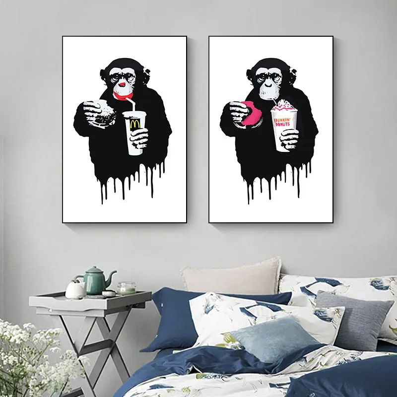 Brainwash Banksy graffiti Fast Food Monkey print canvas Painting Posters and Prints Abstract Wall Pictures for Living Room Decor
Brainwash Banksy graffiti Fast Food Monkey print canvas Painting Posters and Prints Abstract Wall Pictures for Living Room Decor