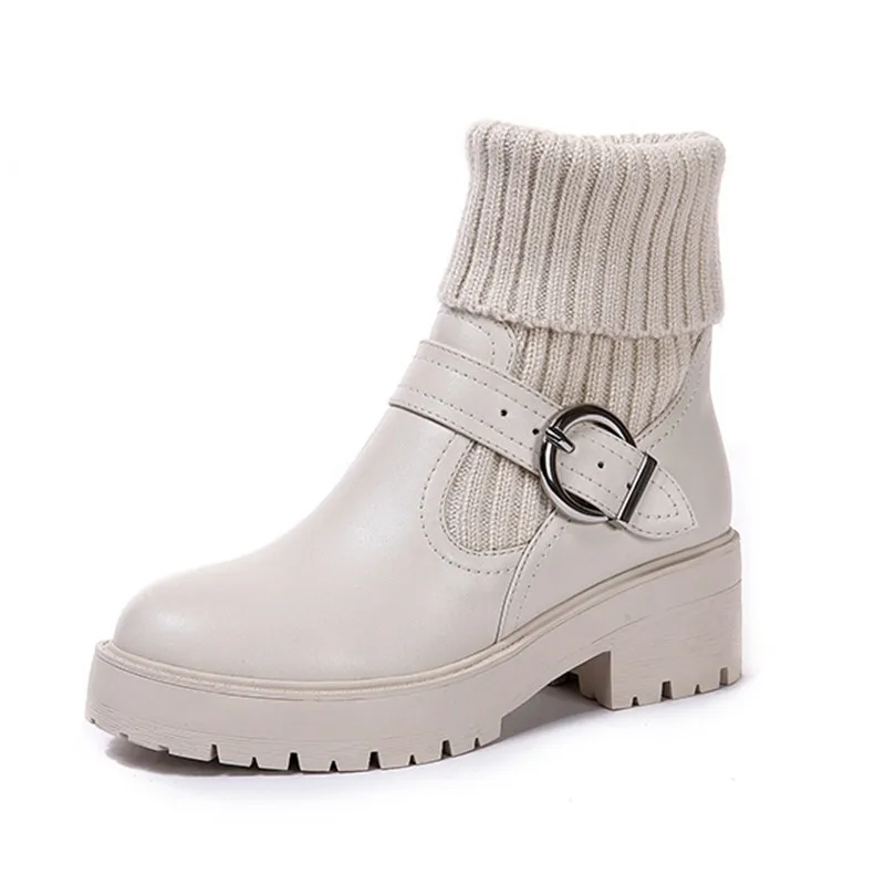 35-43 large size women's shoes winter fashion cotton shoes 41 plus fleece short boots thick-soled British style Martin boots 42