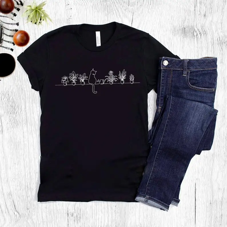 Plants and cat line Plant lady tshirt 100%cotton crewneck short sleeve cute fashion top tees for women Ladies plus size Top Tees
Plants and cat line Plant lady tshirt 100%cotton crewneck short sleeve cute fashion top tees for women Ladies plus size Top Tees