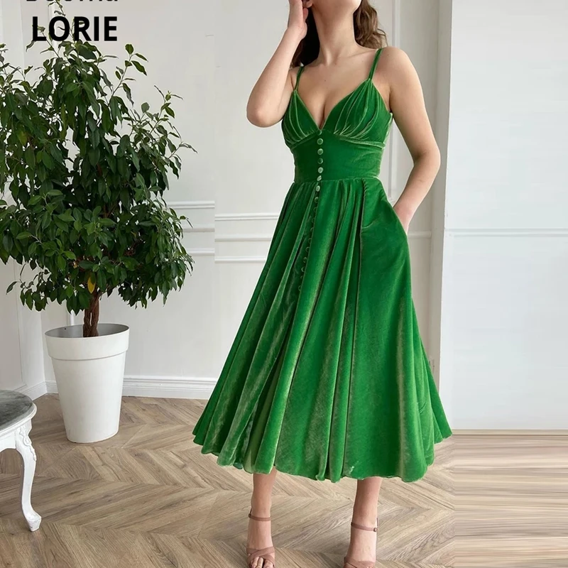 LORIE Kelly Green Velvet Short Prom Dresses Spaghetti Straps Midi Velour Prom Gowns with Pockets Tea-Length Formal Party Gowns
LORIE Kelly Green Velvet Short Prom Dresses Spaghetti Straps Midi Velour Prom Gowns with Pockets Tea-Length Formal Party Gowns