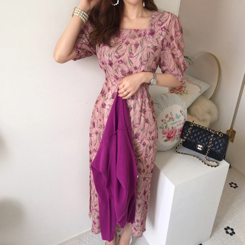 Chic Dress Women 2021 Summer Square Collar Clothes Female Slim Waist Pink Print Dresses Ladies Short Sleeve Vintage Dresses
Chic Dress Women 2021 Summer Square Collar Clothes Female Slim Waist Pink Print Dresses Ladies Short Sleeve Vintage Dresses