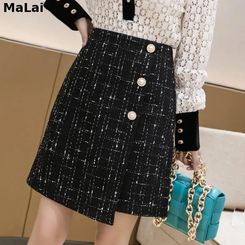 Autumn Pearls Buttons Plaid Tweed Skirts Women High Waist Pencil Black Wool Mini Skirt Winter Vintage Office Plus Size X585
Autumn Pearls Buttons Plaid Tweed Skirts Women High Waist Pencil Black Wool Mini Skirt Winter Vintage Office Plus Size X585