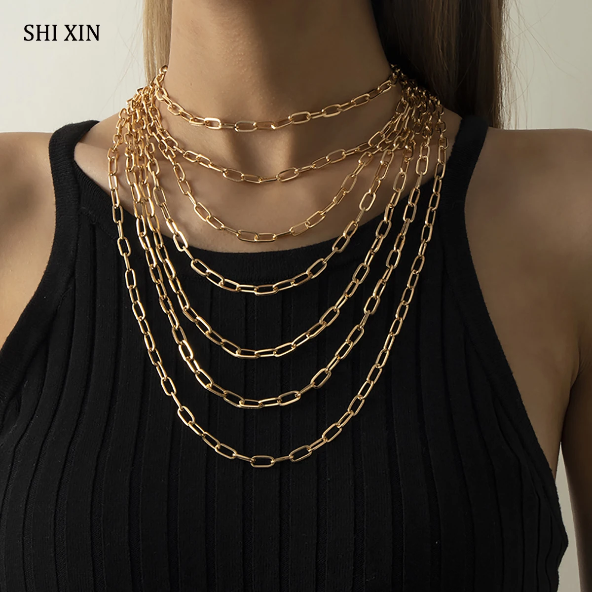 SHIXIN 4 Pcs 7 Layered Thick Necklace Chain on Neck Hip Hop Chunky Choker Necklace Set for Women Fashion Neck Chain Jewelry 2021
SHIXIN 4 Pcs 7 Layered Thick Necklace Chain on Neck Hip Hop Chunky Choker Necklace Set for Women Fashion Neck Chain Jewelry 2021