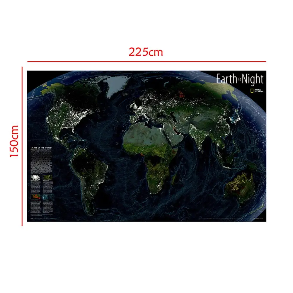 Спутниковая карта «Земля в ночи», 150x225 см, Нетканая водонепроницаемая карта мира, Карта мира «Ночь мира» 
Спутниковая карта «Земля в ночи», 150x225 см, Нетканая водонепроницаемая карта мира, Карта мира «Ночь мира»