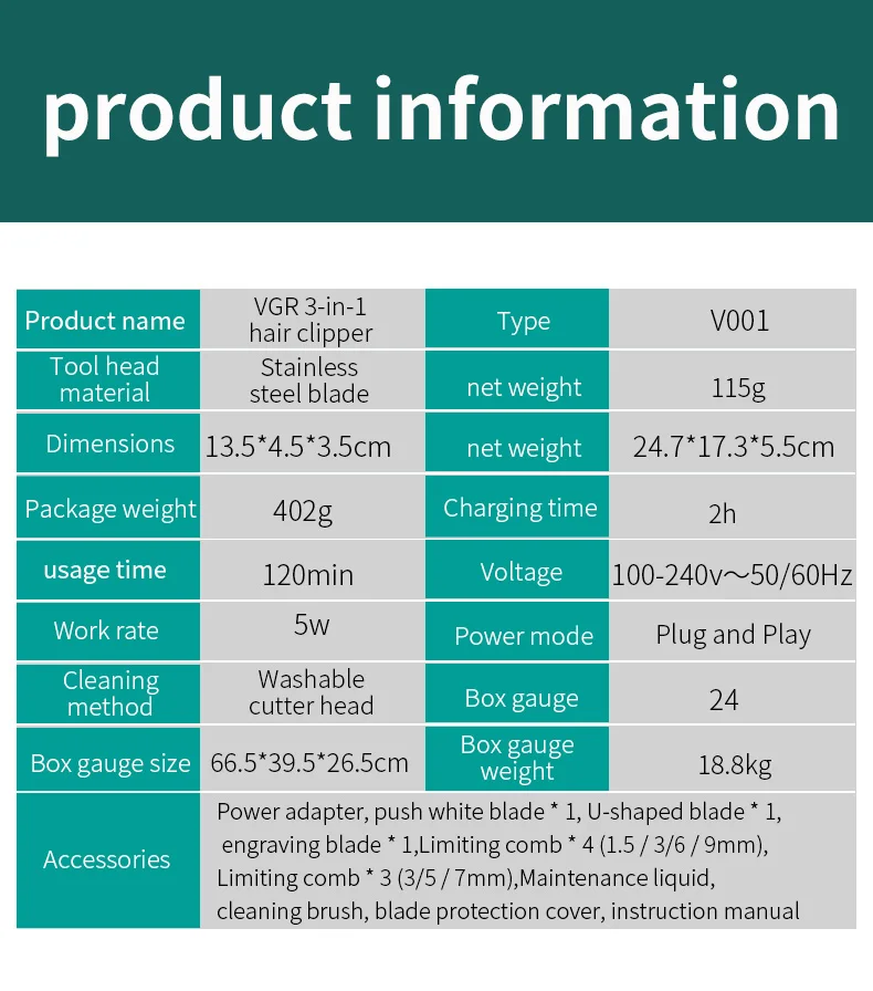 VGR 3In1 Electric Clipper Retro Knife Head Hair Clipper Oil Head Electric Hair Clipper Hair Styling Tool Men's Trimmer V-001 
VGR 3In1 Electric Clipper Retro Knife Head Hair Clipper Oil Head Electric Hair Clipper Hair Styling Tool Men's Trimmer V-001