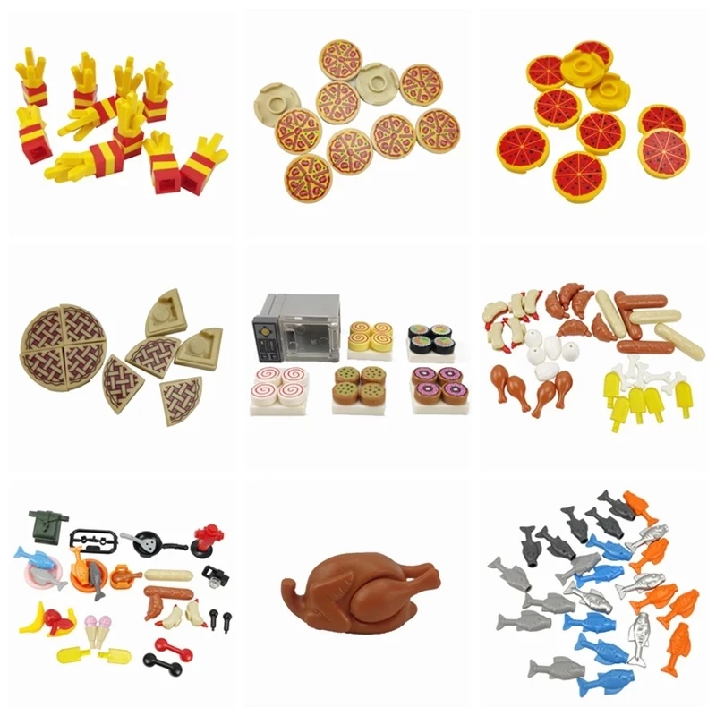 MOC City Food French fries Pizza Bread Roast Chicken Models Building Blocks Toys Children Kids Classic DIY Blocks Bricks Gifts
MOC City Food French fries Pizza Bread Roast Chicken Models Building Blocks Toys Children Kids Classic DIY Blocks Bricks Gifts