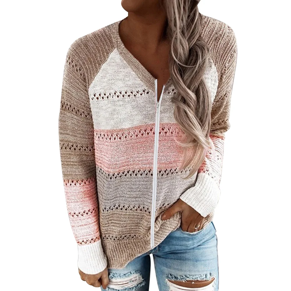 Women Sweater Zip Up V Neck Jumper Ladies Sweater Female Women Casual Loose Color Patchwork Tops Women Clothing
Women Sweater Zip Up V Neck Jumper Ladies Sweater Female Women Casual Loose Color Patchwork Tops Women Clothing