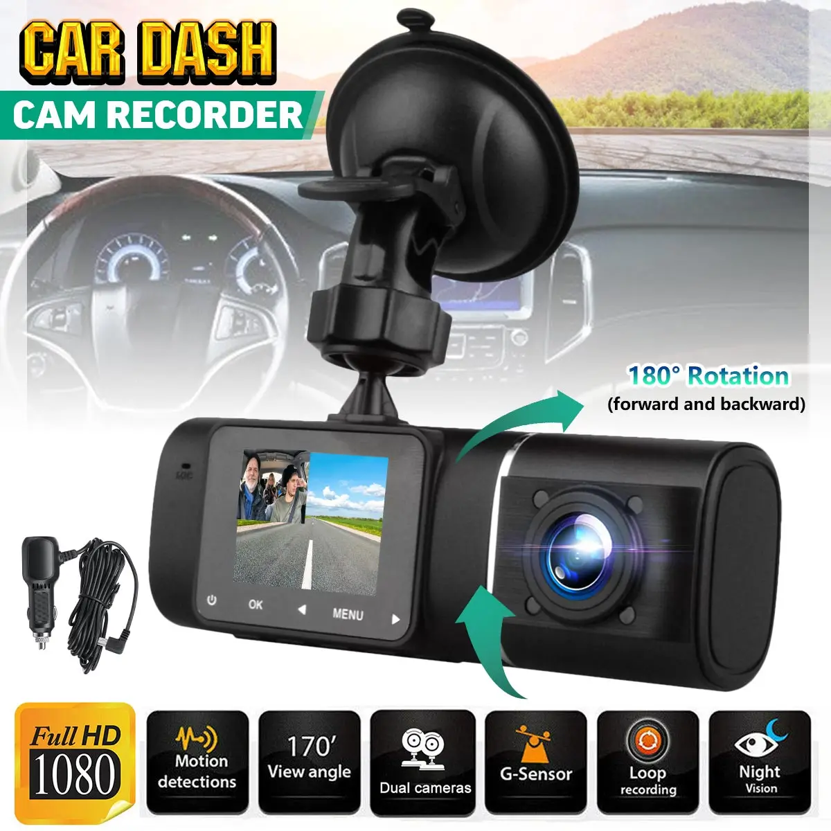 1080P Full HD Car DVR Dash Cam IR Night Vision Front & Inside Camera Auto Video Recorder G-sensor Parking Monitor Dash Camera
1080P Full HD Car DVR Dash Cam IR Night Vision Front & Inside Camera Auto Video Recorder G-sensor Parking Monitor Dash Camera