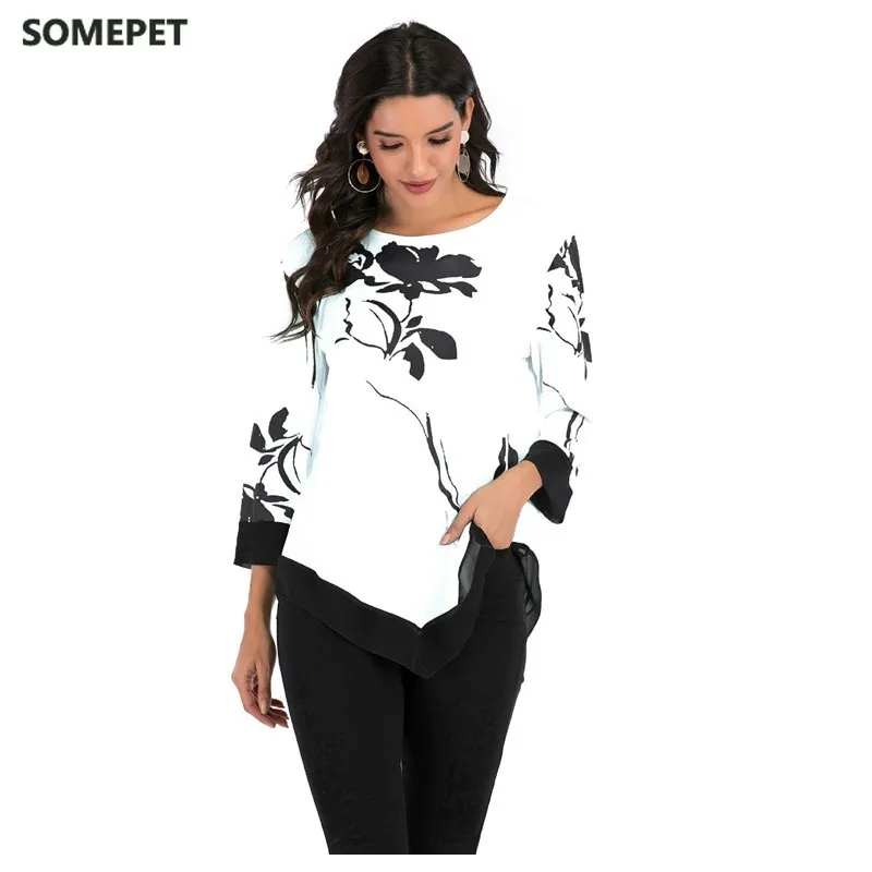 New Shirt Women Spring Summer Floral Printing Blouse 3/4 Sleeve Casual Hem Irregularity Female fashion shirt Tops Plus Size
New Shirt Women Spring Summer Floral Printing Blouse 3/4 Sleeve Casual Hem Irregularity Female fashion shirt Tops Plus Size