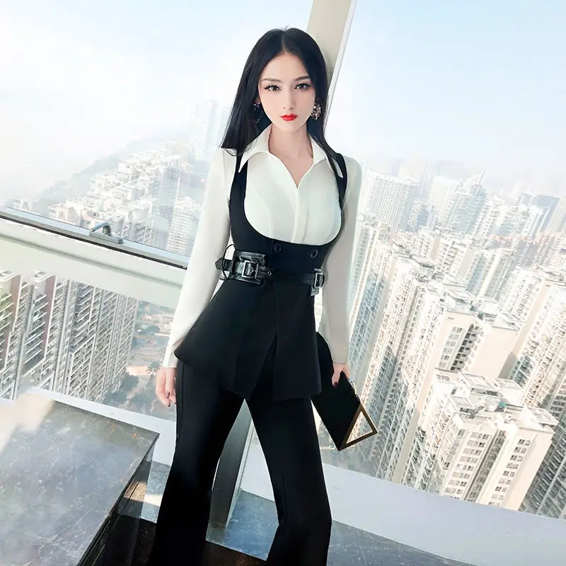 2021 Women Spring Summer Casual Solid 3 Piece Suit Lady Sashes Vest + Solid Shirt + Flare Pant Suit Female Vintage Slim Set G475
2021 Women Spring Summer Casual Solid 3 Piece Suit Lady Sashes Vest + Solid Shirt + Flare Pant Suit Female Vintage Slim Set G475