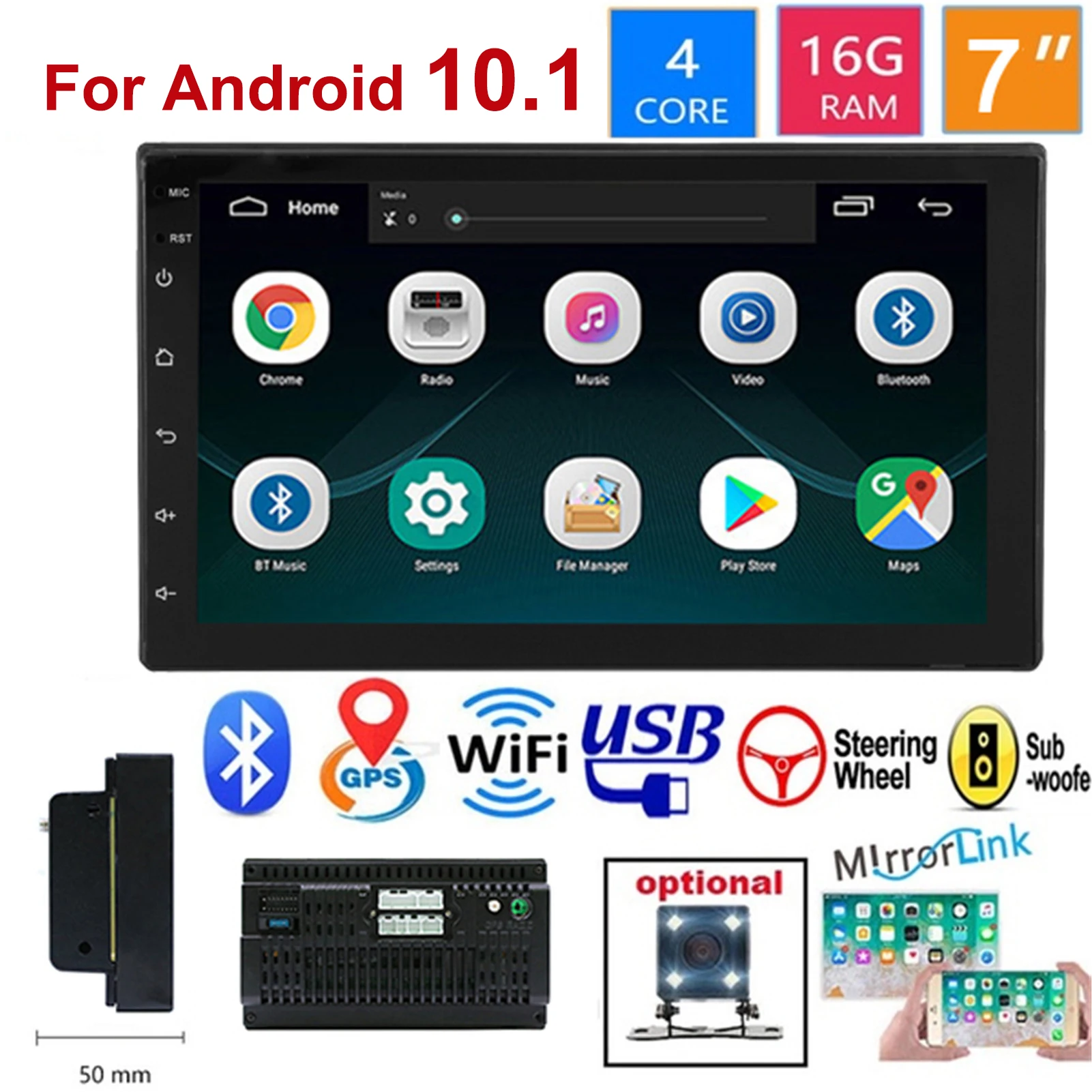 Для Android 10 1 2 Дин Радио Bluetooth MP5 видеоплеер 16G 7 дюймов Сенсорная Кнопка HD GPS