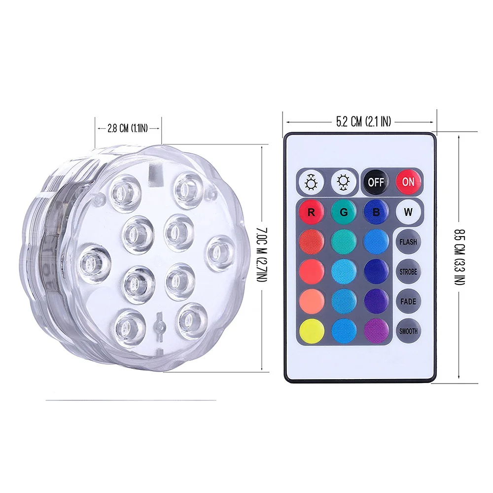 10 LED RGB Remote Controlled Submersible Light Battery Operated Underwater Night Lamp Outdoor Vase Bowl Garden Party Decoration
10 LED RGB Remote Controlled Submersible Light Battery Operated Underwater Night Lamp Outdoor Vase Bowl Garden Party Decoration