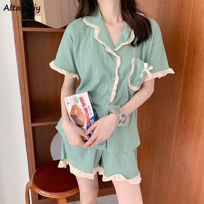 Pajama Sets Women Ruffles Causal Comfortable Kawaii Japanese Style Ulzzang Girlish Basic Homewear Summer Student Mujer De Moda
Pajama Sets Women Ruffles Causal Comfortable Kawaii Japanese Style Ulzzang Girlish Basic Homewear Summer Student Mujer De Moda