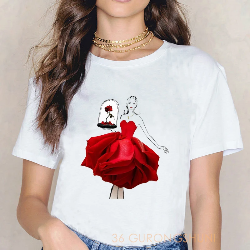 Summer Tops Tshirt Illustration of Flowers Red Rose Skirt Print T-shirt Women Clothes woman T Shirt Femme Harajuku T Shirts
Summer Tops Tshirt Illustration of Flowers Red Rose Skirt Print T-shirt Women Clothes woman T Shirt Femme Harajuku T Shirts