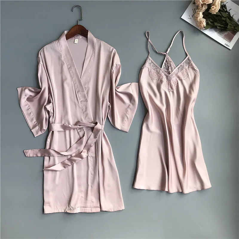 Spring Summer Women Satin Robe & Gown Sets Sexy Lace Sleep Lounge Sleeveless Sil Nightwear Bathrobe+Night Dress Chest Pads
Spring Summer Women Satin Robe & Gown Sets Sexy Lace Sleep Lounge Sleeveless Sil Nightwear Bathrobe+Night Dress Chest Pads