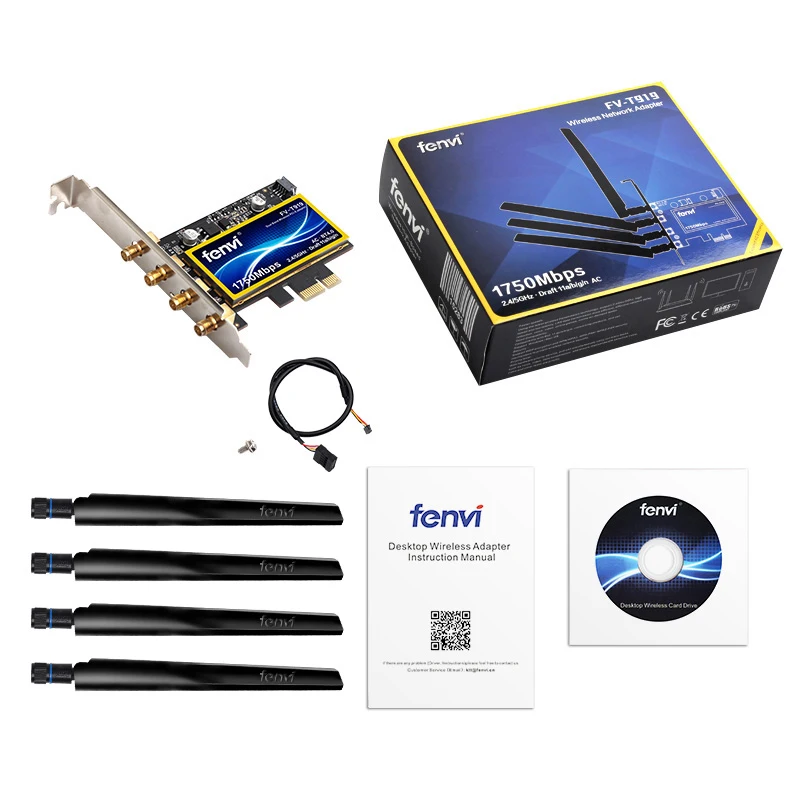 Fenvi Wireless Wifi Adapter 1750Mbps Dual Band 2.4G/5G PCI-E 802.11AC Bluetooth 4.0 + WiFi PCI Express Wireless Network Card
Fenvi Wireless Wifi Adapter 1750Mbps Dual Band 2.4G/5G PCI-E 802.11AC Bluetooth 4.0 + WiFi PCI Express Wireless Network Card