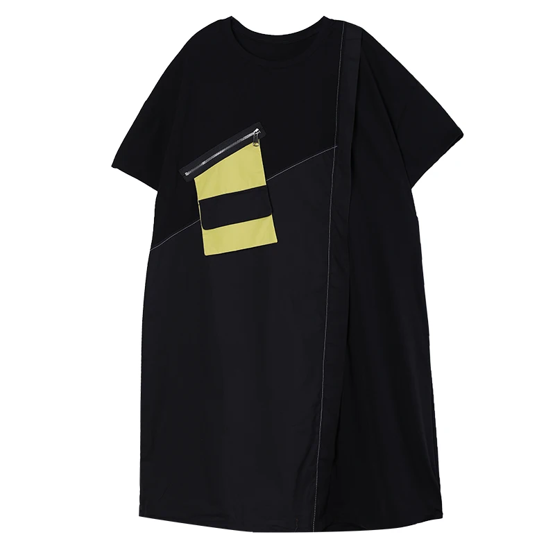 IEQJ Women Summer 2021 New Korean Version Loose Black Elegant Big Size Literary Zipper Spliced Pocket Short Sleeve Dress 3F0040
IEQJ Women Summer 2021 New Korean Version Loose Black Elegant Big Size Literary Zipper Spliced Pocket Short Sleeve Dress 3F0040