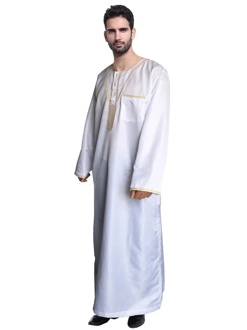 2020 Muslim Men Abaya Dubai White Long Sleeve Thobe Robe Kaftan Jubba Islamic Clothing Saudi Arabic Moslim Jurk Plus Size XXXL |